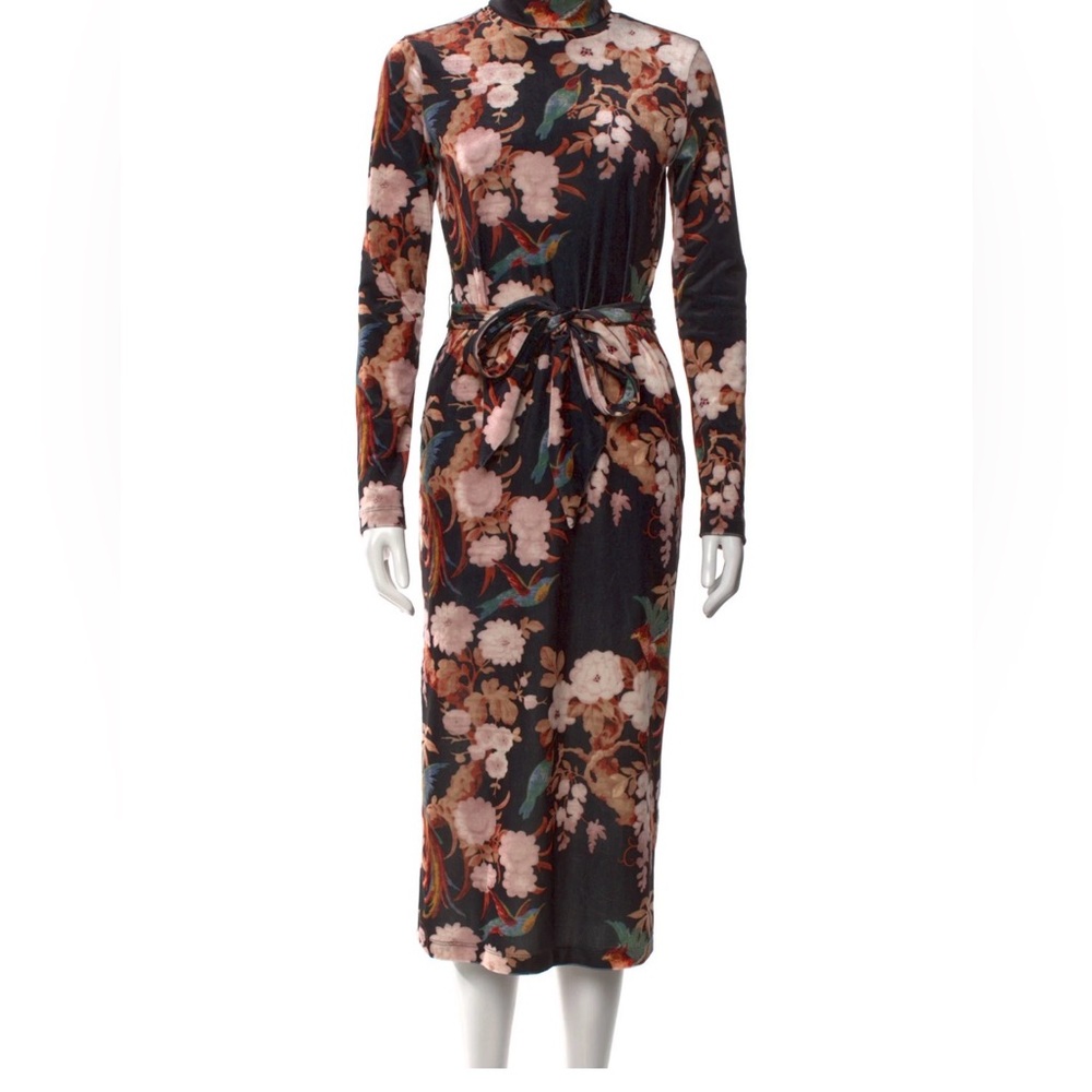 Cara Cara velvet floral print mock neck midi dress